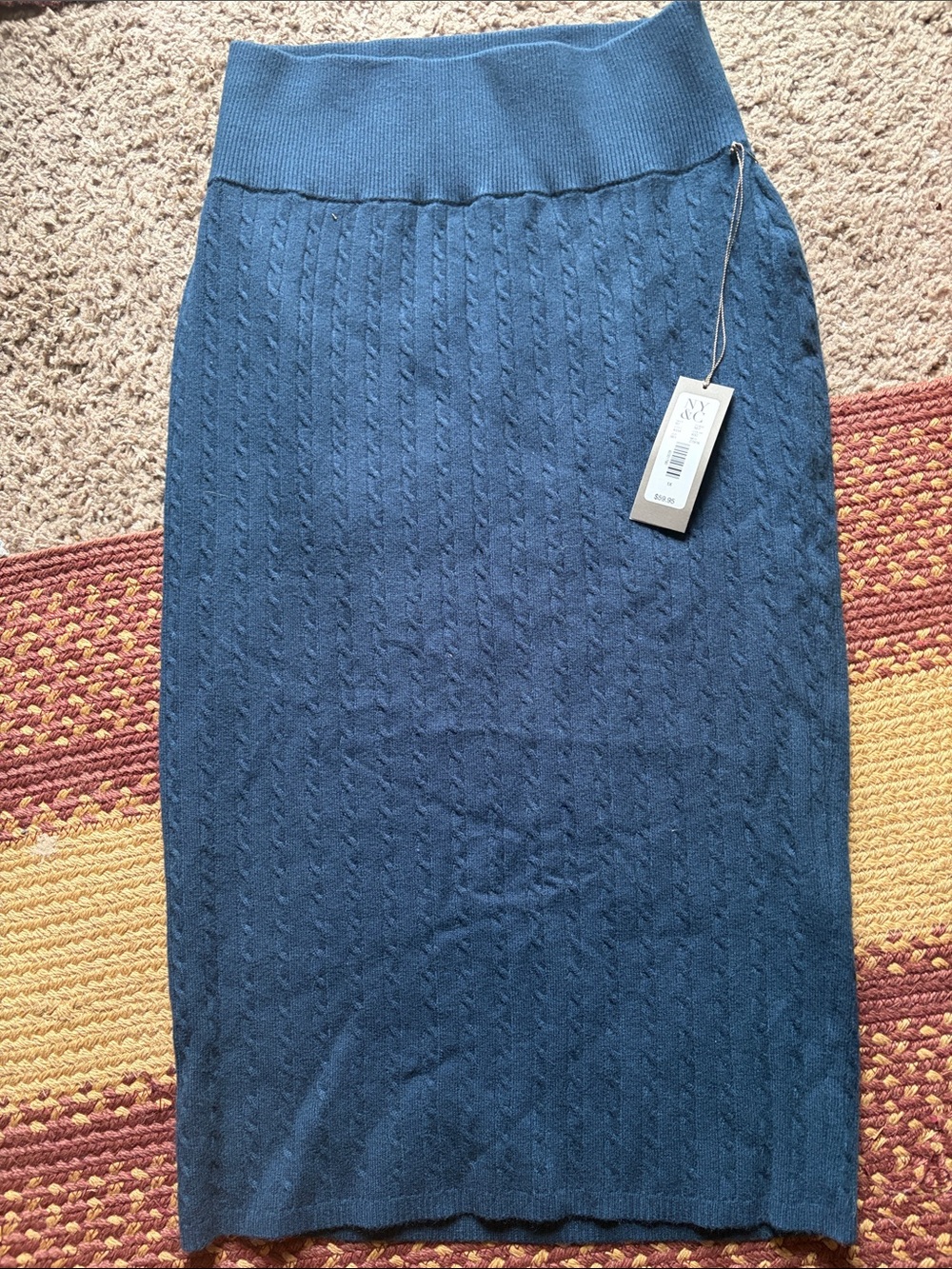 New York & Company Cable-Knit Pencil Skirt in Teal Blue
